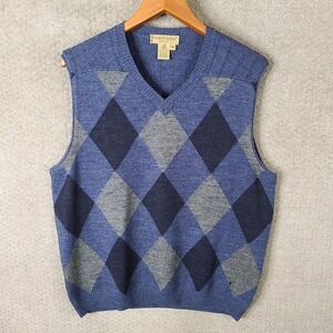 Tricots St‎ Raphael Sweater Vest Mens M Blue Gray Wool Argyle Golf Academia